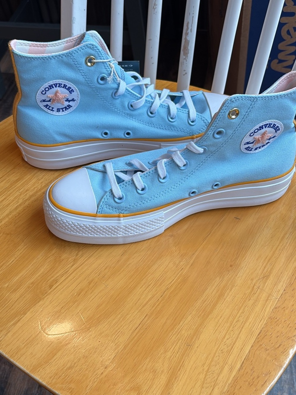 Converse Women's High-Top Sneakers in Light Blue with Yellow Trim